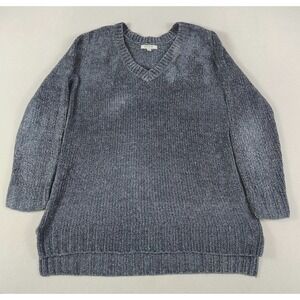 Orvis Sweater Tunic Womens Medium Blue V Neck Long Sleeve Knit Cabincore Cozy